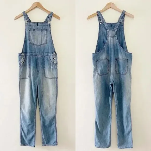 Madewell Skinny Distressed Denim Overalls Light Wash Size S